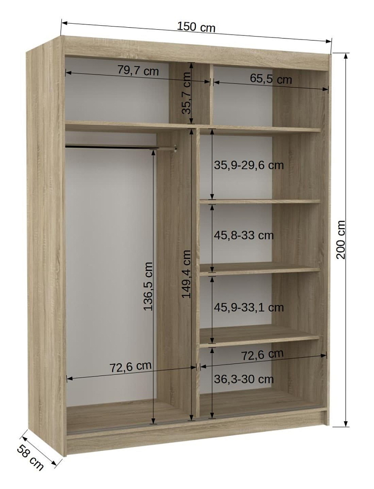 Šatní skříň s posuvnými dveřmi Collin - 150 cm