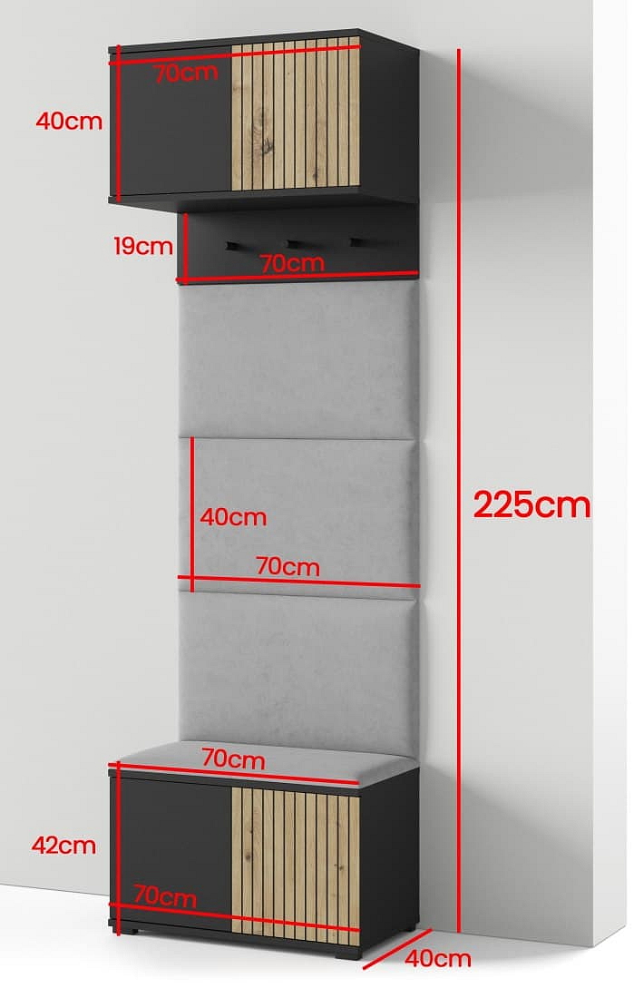 Předsíňová stěna Ross 5 - černá/dub Artisan