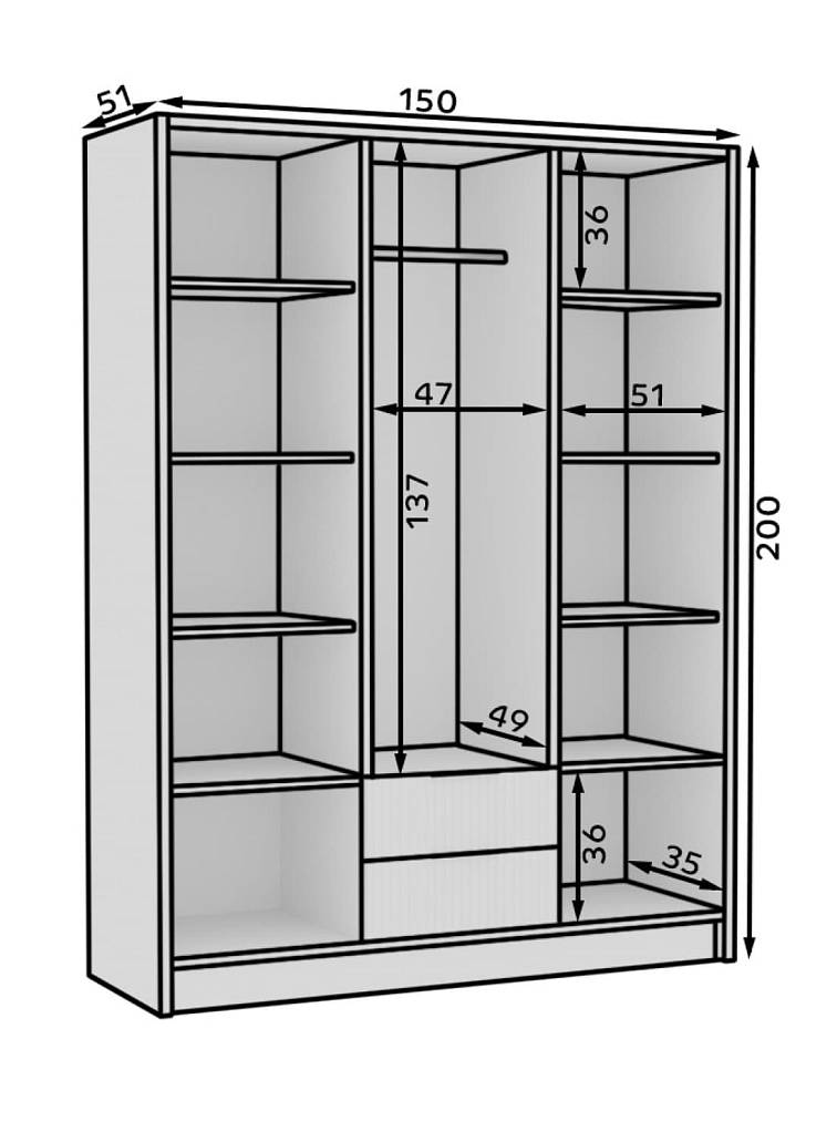 Šatní skříň se zrcadlem 150 cm - Norel