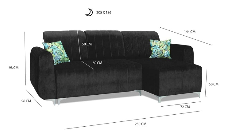 Rohová rozkládací sedací souprava Alpine - černá