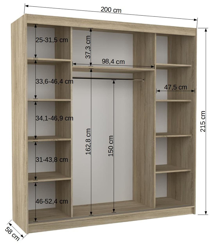 Šatní skříň s posuvnými dveřmi Megan - 200 cm