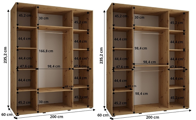 Šatní skříň se zrcadlem a posuvnými dveřmi Lanko - 200 cm