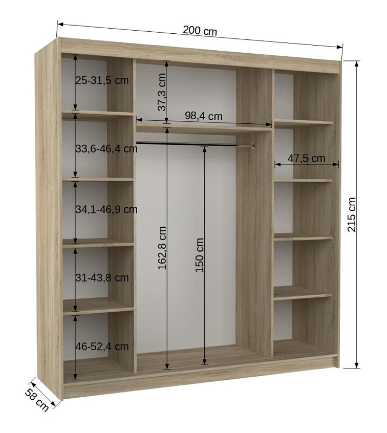 Šatní skříň s posuvnými dveřmi Olivier - 200 cm