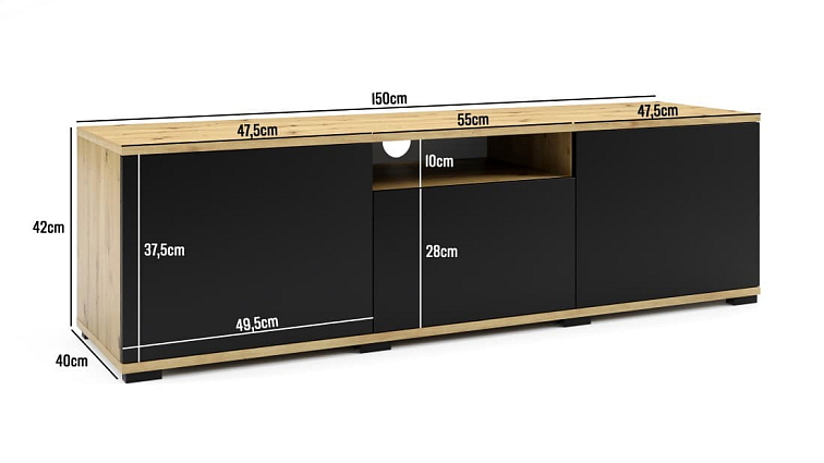 TV stolek Logan 150 cm - dub Artisan/Černá