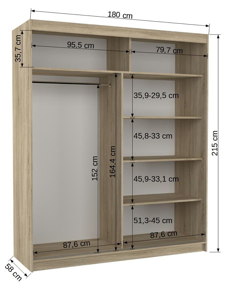 Šatní skříň s posuvnými dveřmi Spectra - 180 cm