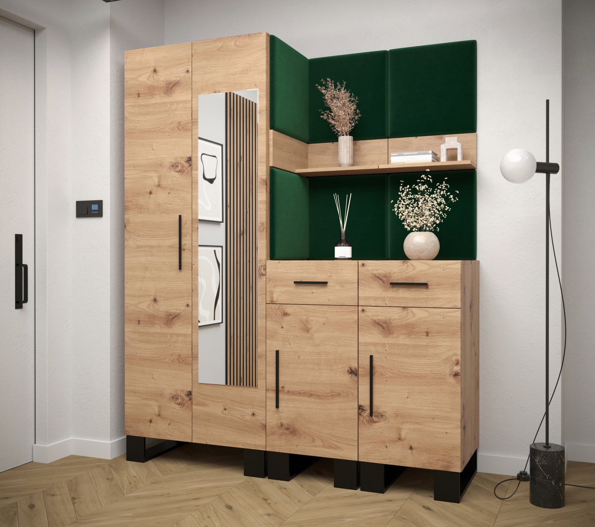 Předsíňová stěna se zrcadlem Artin 15 - dub Artisan
