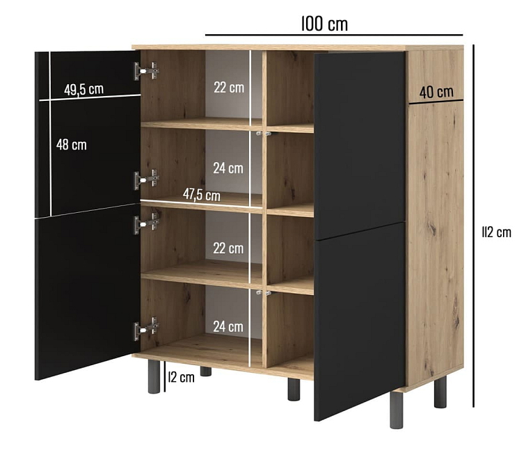 Komoda Logan 4D - dub Artisan - 12 cm nožky