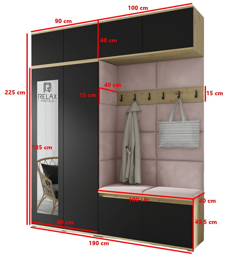 Předsíňová stěna Emi 16 - dub/černá