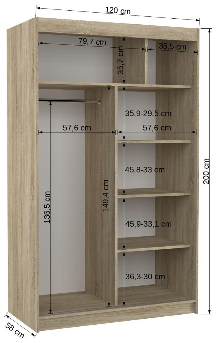 Šatní skříň s posuvnými dveřmi Tibago - 120 cm