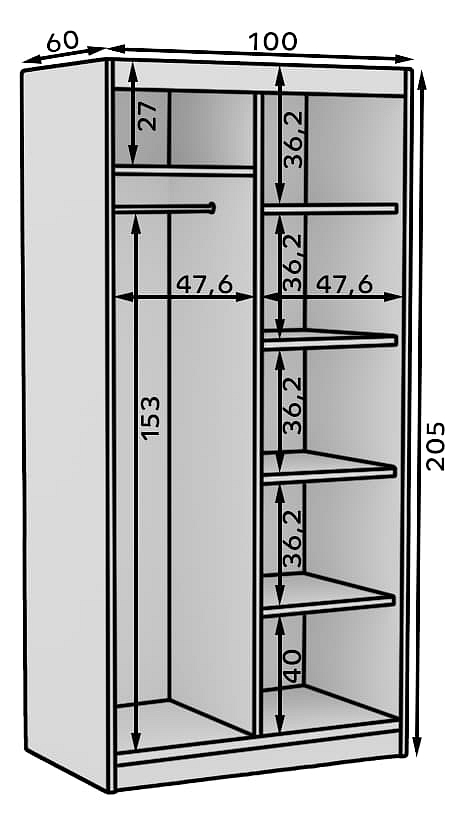 Šatní skříň s posuvnými dveřmi Delia - 100 cm