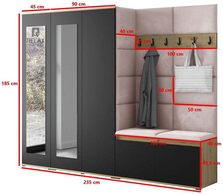 Předsíňová stěna Emi 15 - dub/černá