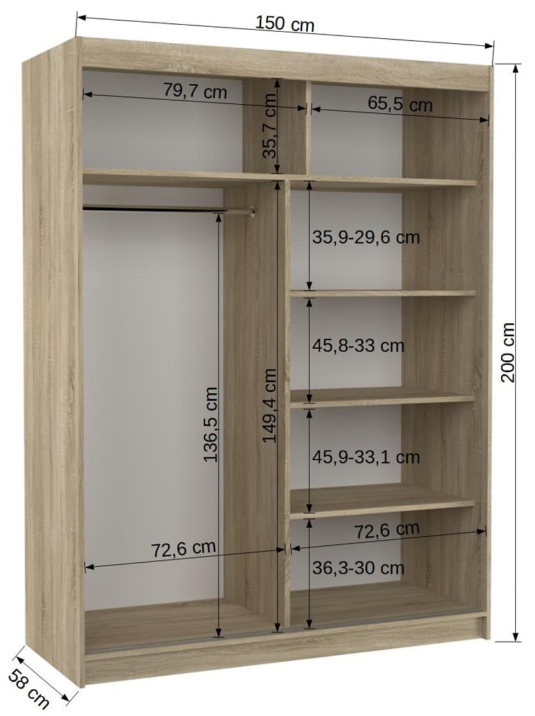 Šatní skříň s posuvnými dveřmi Jordi - 150 cm