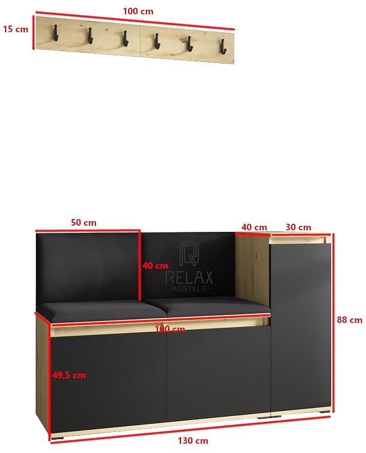 Předsíňová stěna Emi 25 - dub/černá