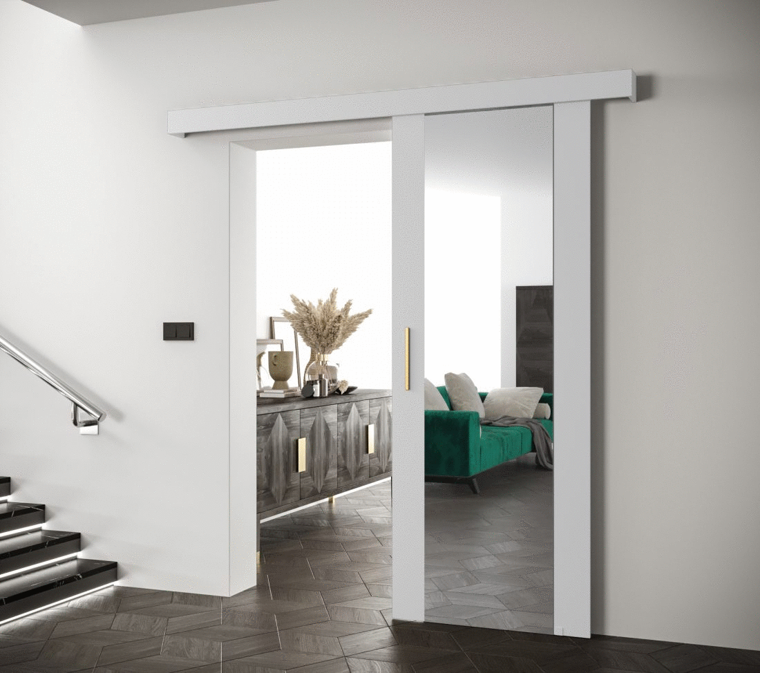 Bílé posuvné dveře se zrcadlem Salwador II - 90 cm