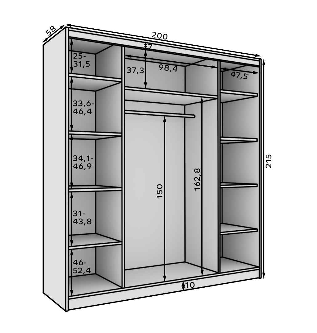 Šatní skříň s posuvnými dveřmi Sonic - 200 cm