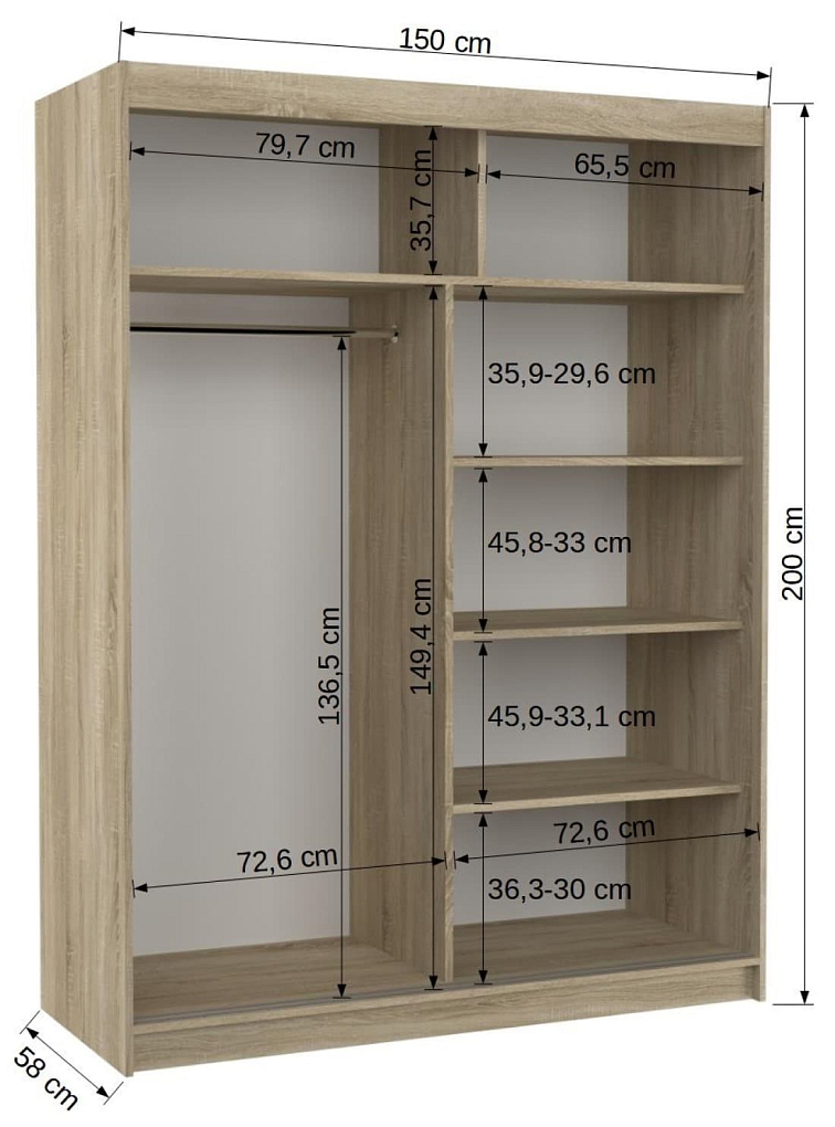 Šatní skříň s posuvnými dveřmi Florest - 150 cm