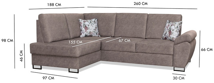 Rozkládací sedací souprava do L - Milan - šedá