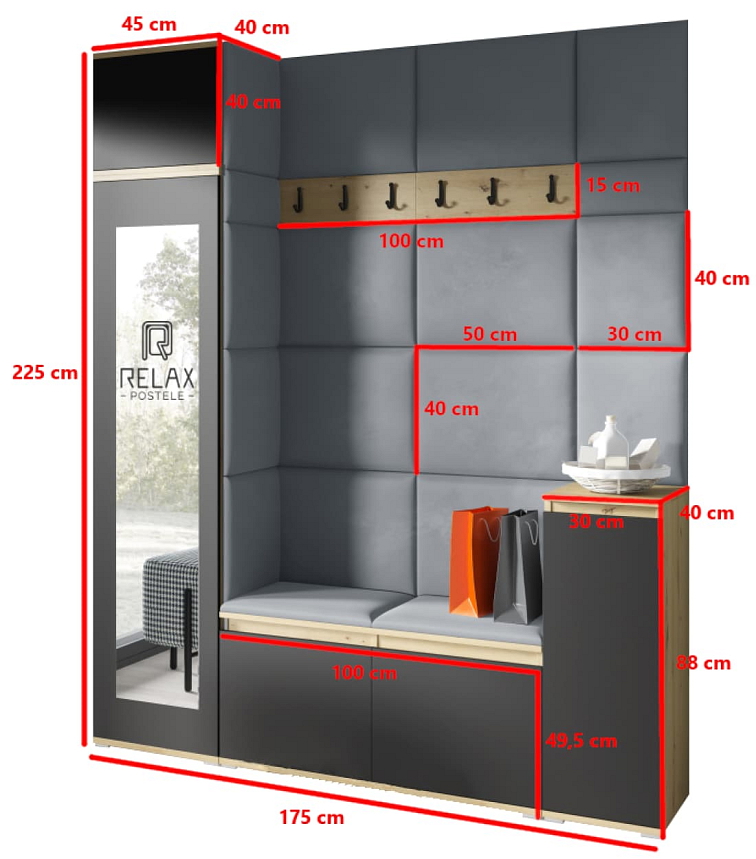 Předsíňová stěna Emi 29 - dub/černá