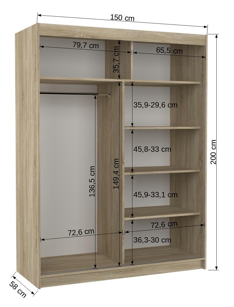 Šatní skříň s posuvnými dveřmi Limbo - 150 cm