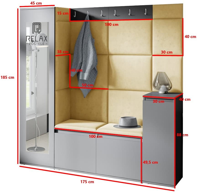 Předsíňová stěna Emi 28 - grafit
