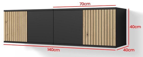 Závěsný televizní stolek Ross 140 cm - Černá/Artisan