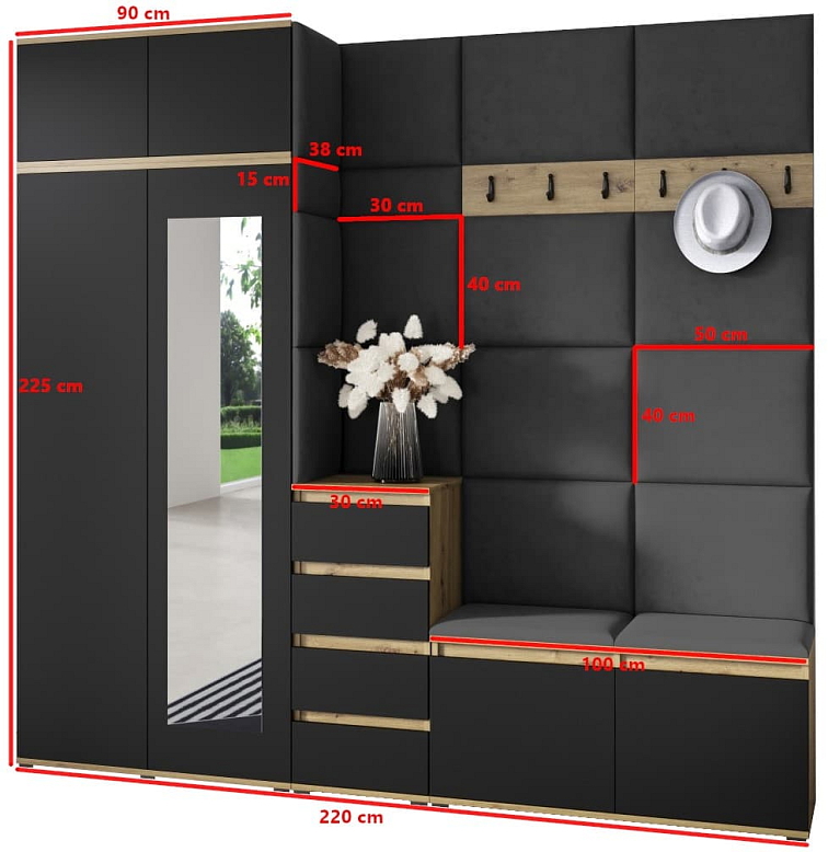 Předsíňová stěna Emi 33 - dub/černá