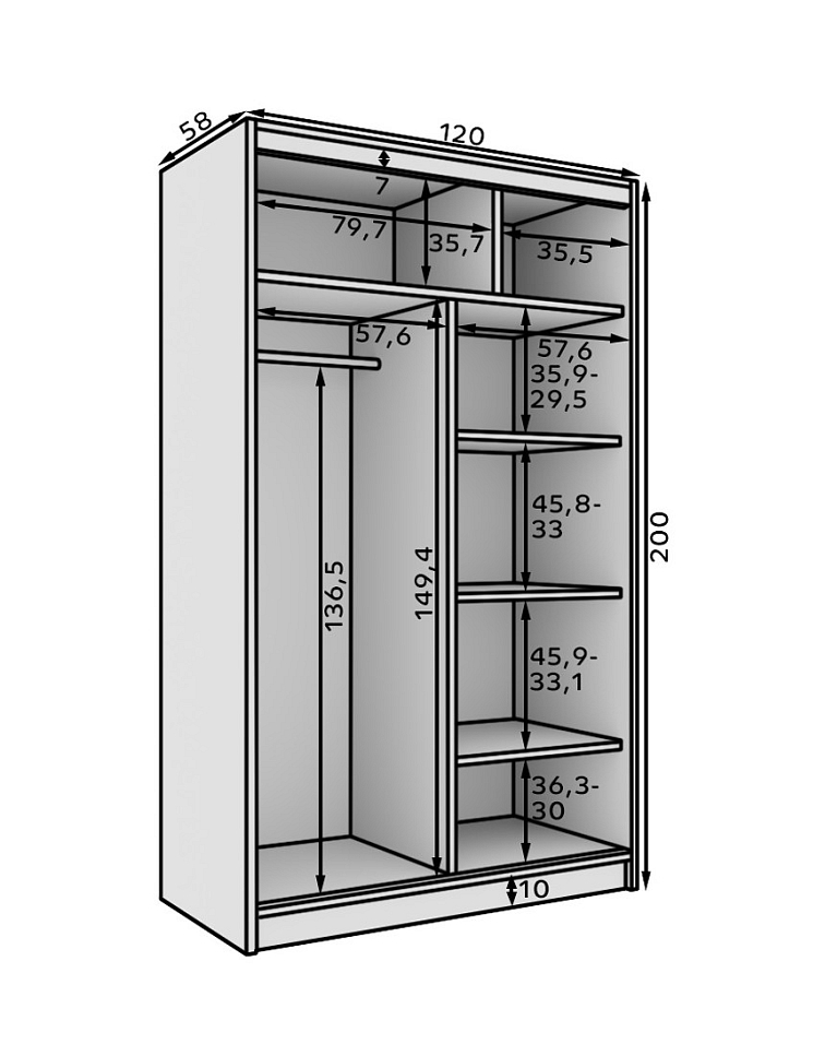 Šatní skříň se zrcadlem a posuvnými dveřmi Castello - 120 cm