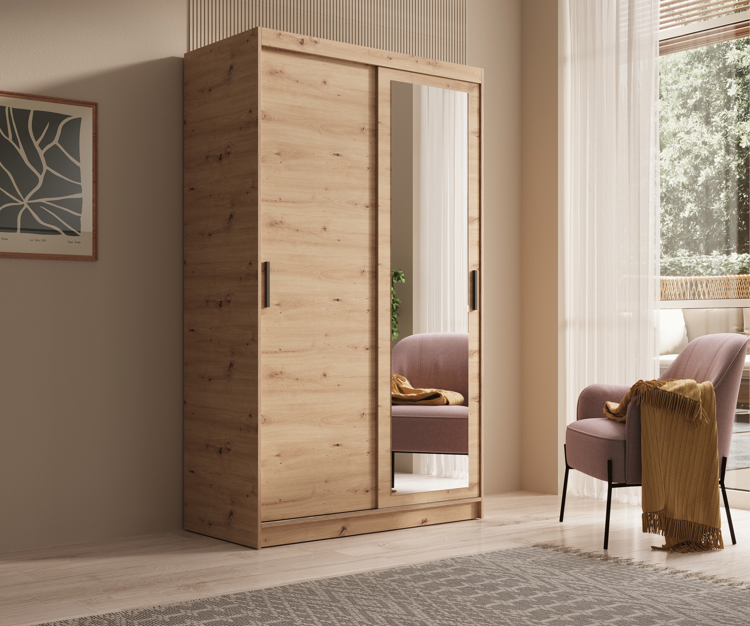Šatní skříň s posuvnými dveřmi a zrcadlem Hailey - 120 cm