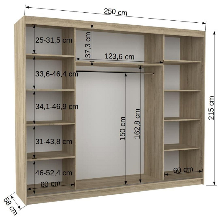 Šatní skříň s posuvnými dveřmi Diego - 250 cm