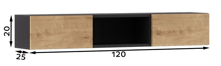 Moderní závěsná police Lanzzi - černá/dub