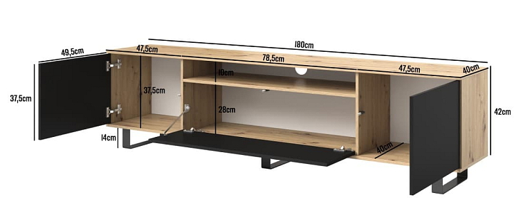 TV stolek Logan 180 - dub Artisan/Černá - 14 cm nožky