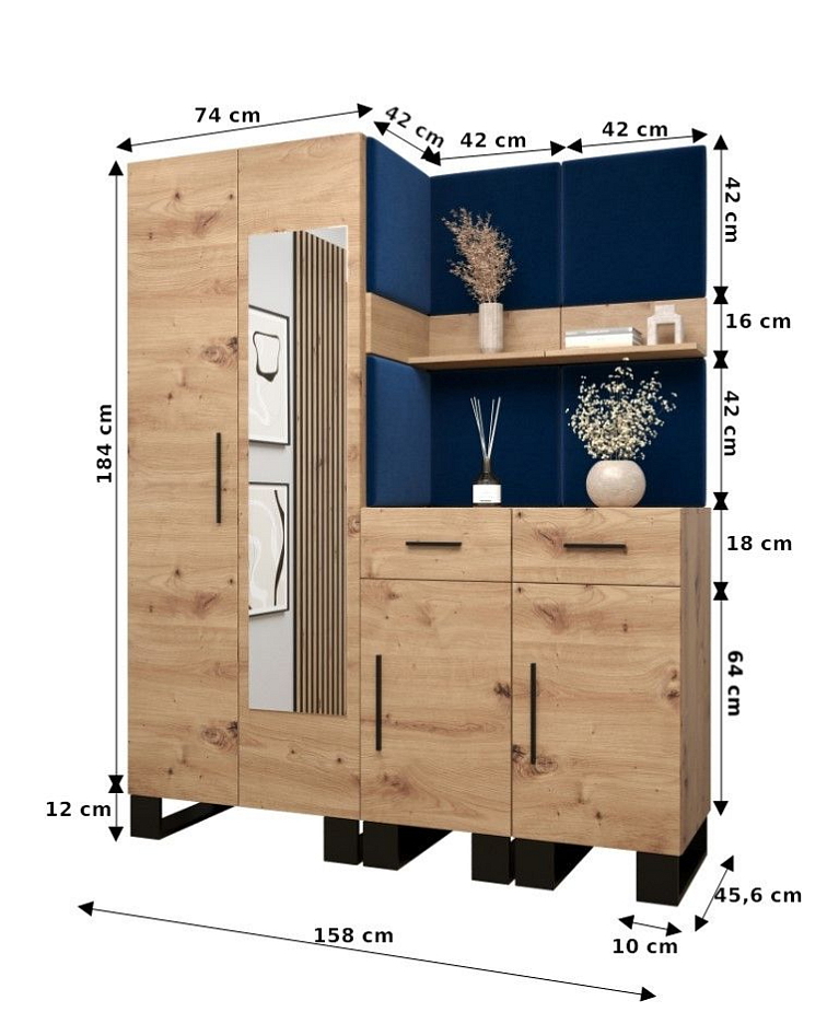 Předsíňová stěna se zrcadlem Artin 15 - dub Artisan