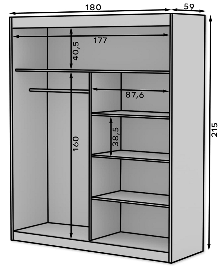 Šatní skříň s posuvnými dveřmi Esti - 180 cm