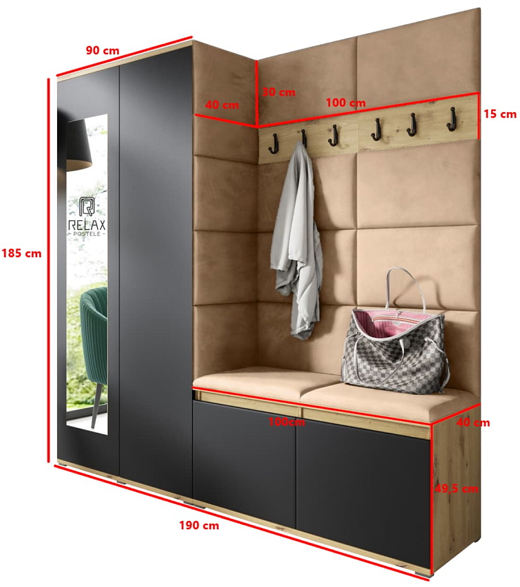 Předsíňová stěna Emi 8 - dub/černá