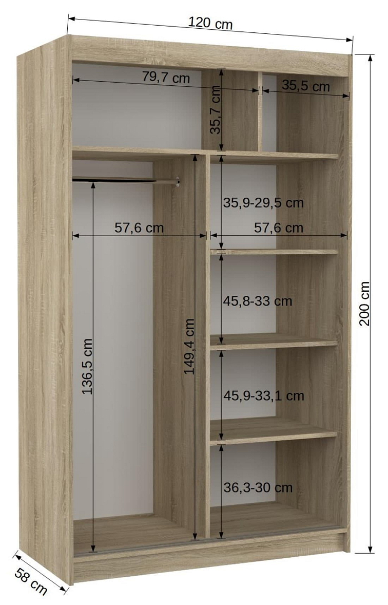 Šatní skříň s posuvnými dveřmi Bario - 120 cm