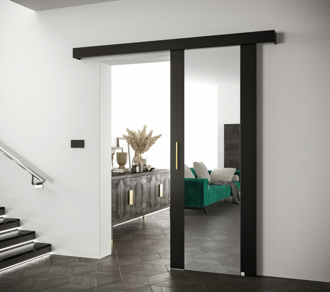 Černé posuvné dveře se zrcadlem Salwador II - 90 cm