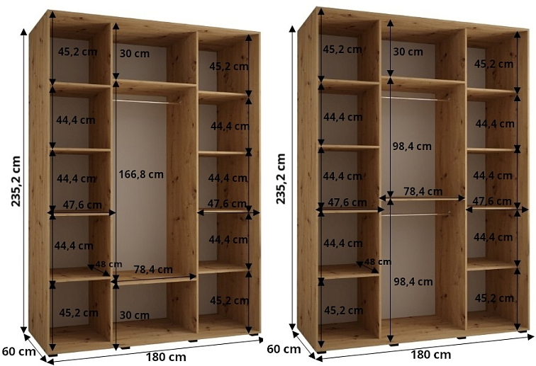 Šatní skříň se zrcadlem a posuvnými dveřmi Lanko - 180 cm