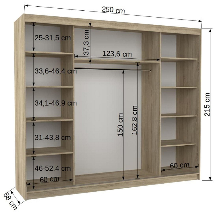 Šatní skříň s posuvnými dveřmi Denis - 250 cm