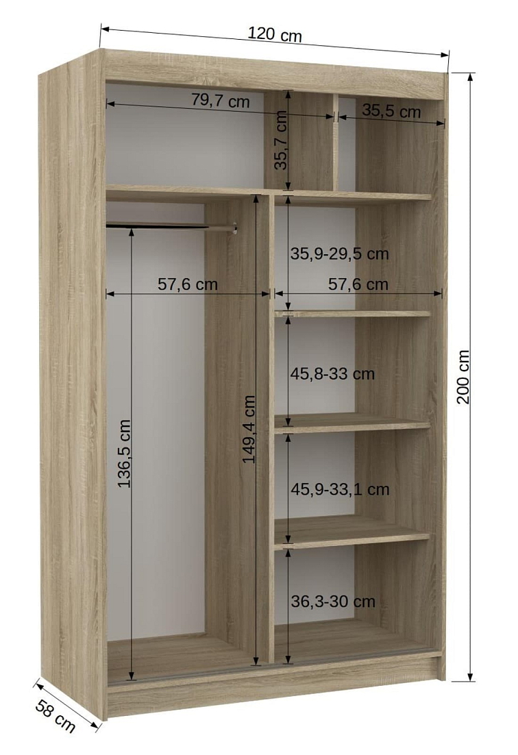 Šatní skříň s posuvnými dveřmi Murani - 120 cm