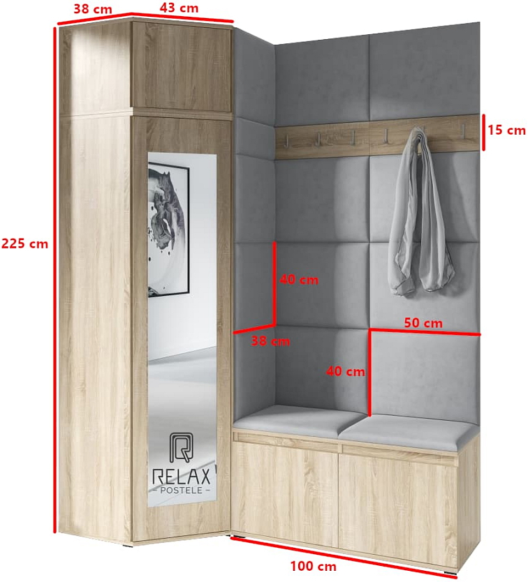 Rohová předsíňová stěna Emi 37 - sonoma