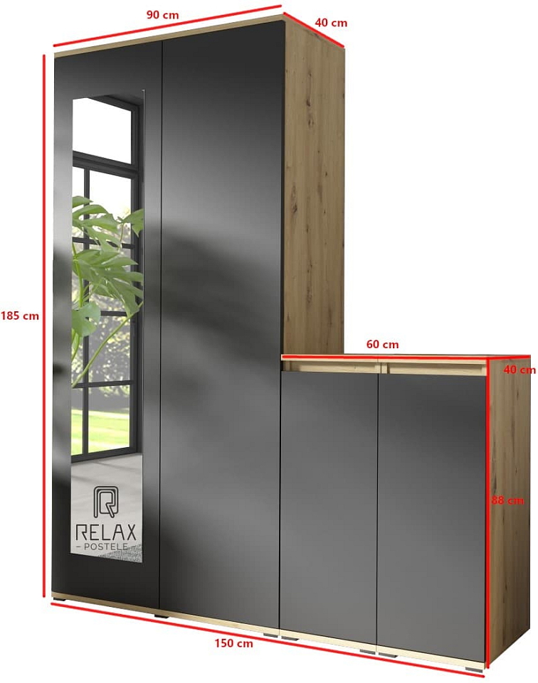 Předsíňová stěna Emi 24 - dub/černá