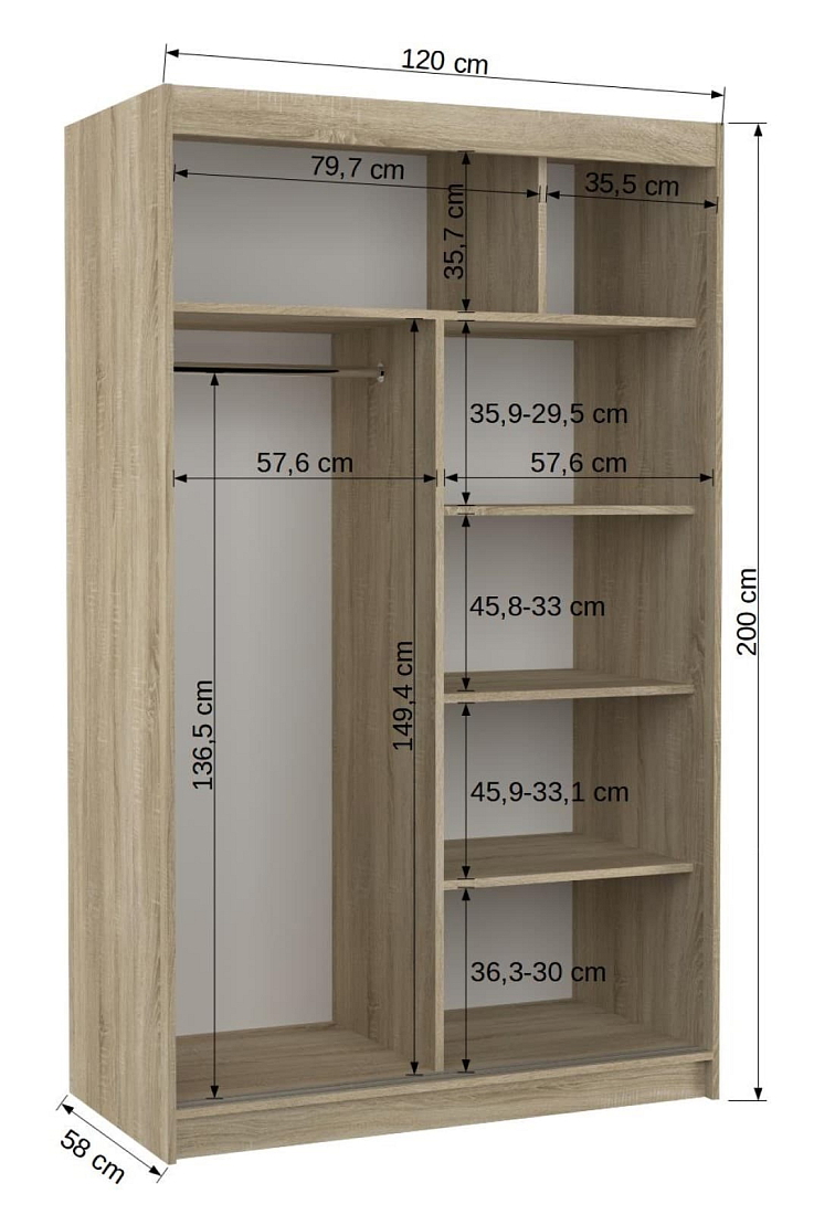 Šatní skříň s posuvnými dveřmi Collin - 120 cm