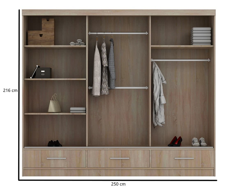 Šatní skříň s posuvnými dveřmi 250 cm - Milena