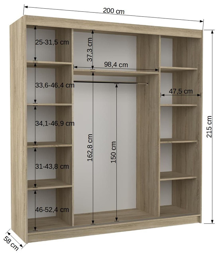 Šatní skříň s posuvnými dveřmi Bergen - 200 cm