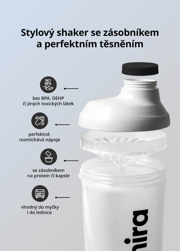 VENIRA shaker se zásobníkem, bílo-černý, #sypejtotam