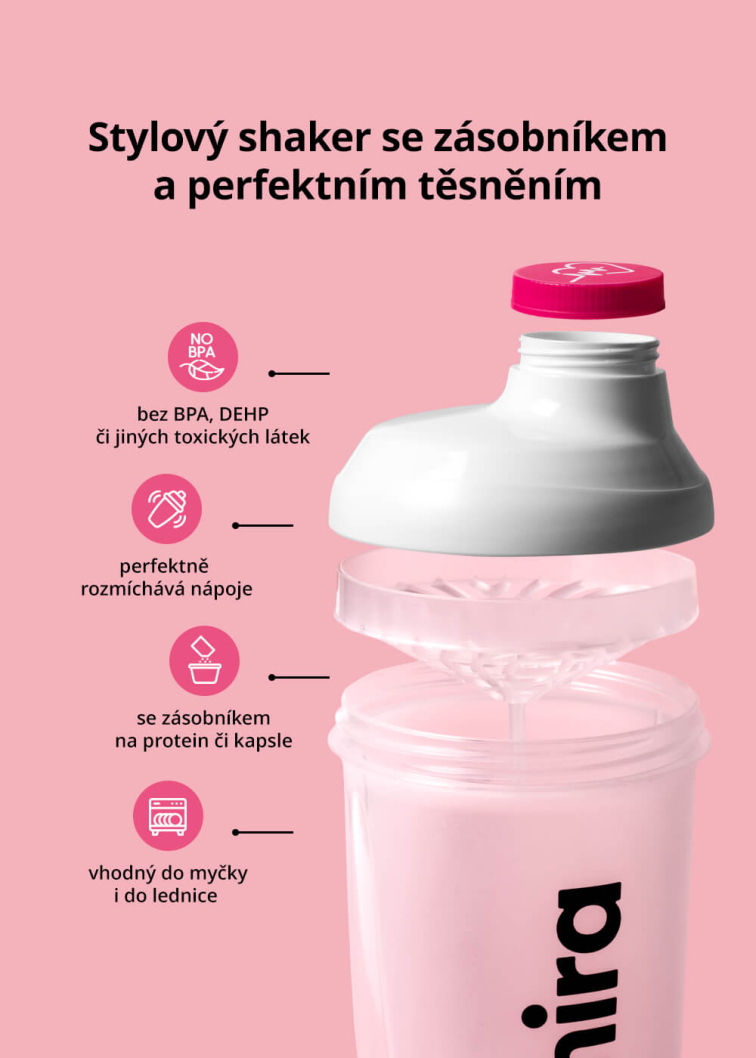 VENIRA shaker se zásobníkem, bílo-růžový, #loveyourself
