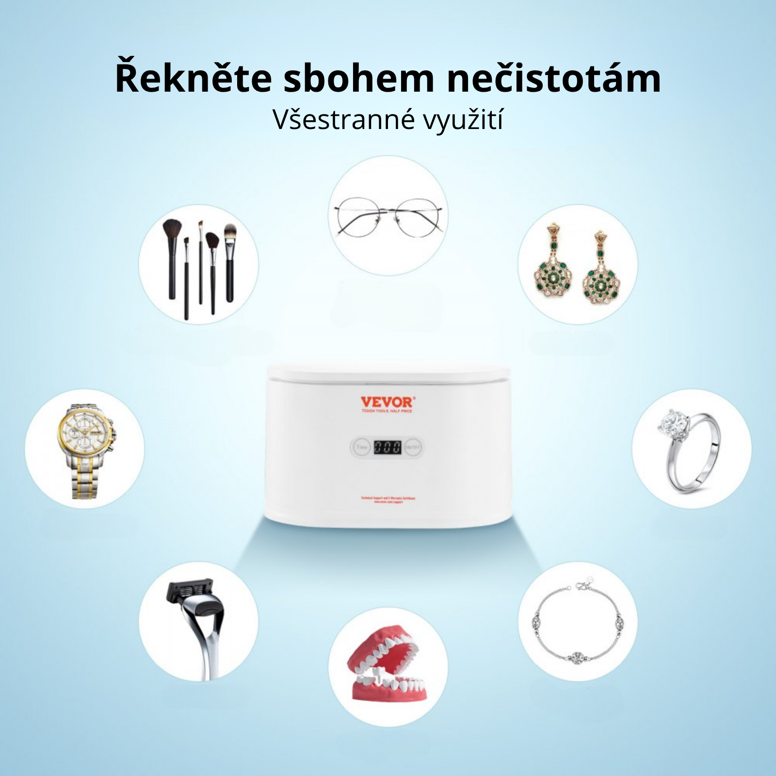 VEVOR Přenosná ultrazvuková čistička šperků 35 W 650 ml