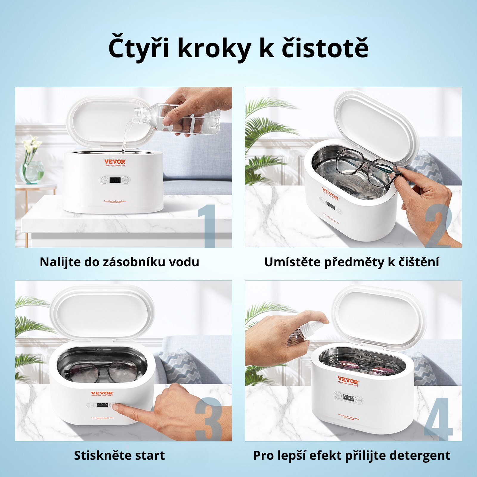 VEVOR Přenosná ultrazvuková čistička šperků 35 W 650 ml