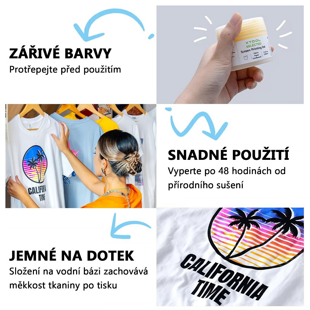 xTool - Sada sítotiskových fluorescenčních inkoustů Glow in the Dark (6 barev/balení)