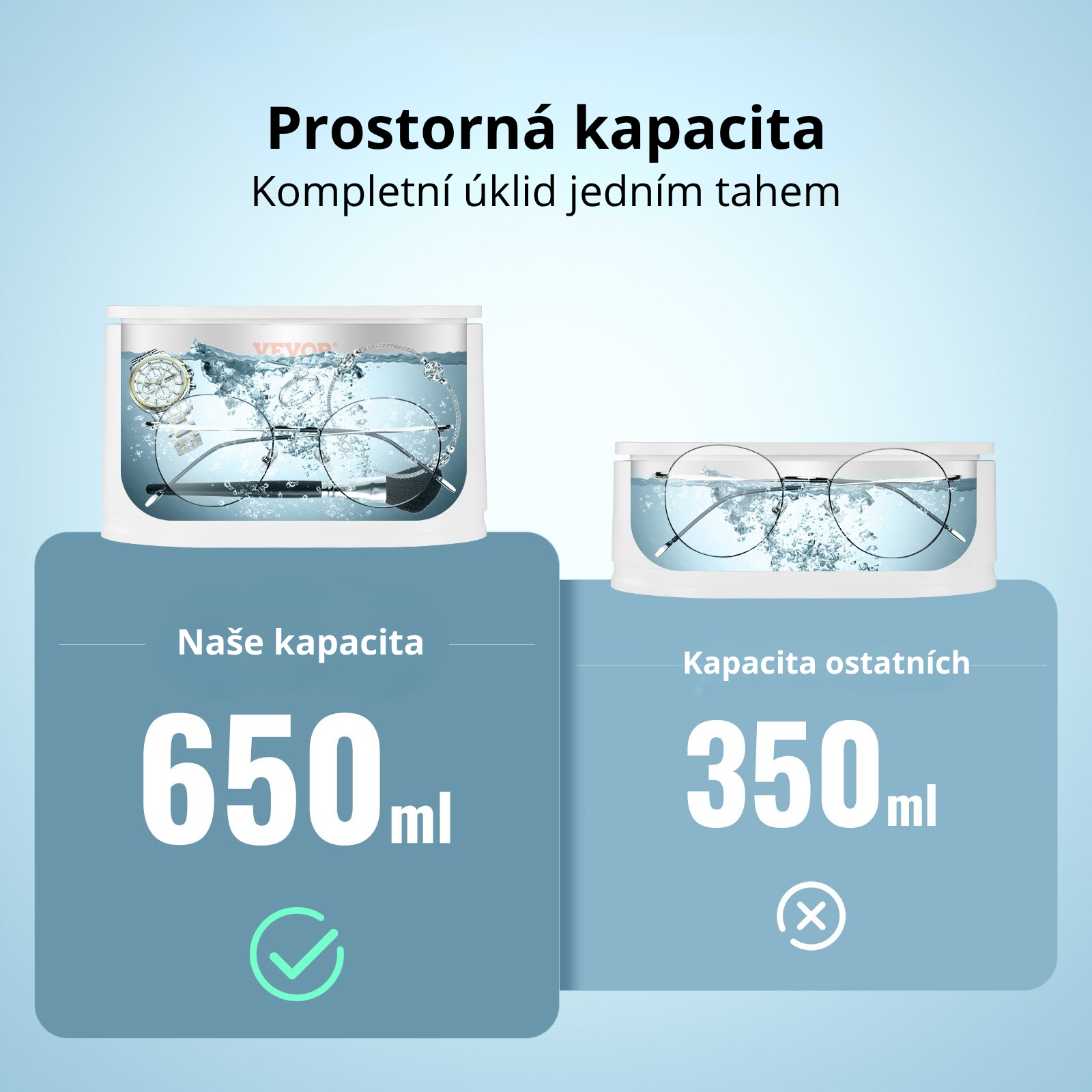 VEVOR Přenosná ultrazvuková čistička šperků 35 W 650 ml